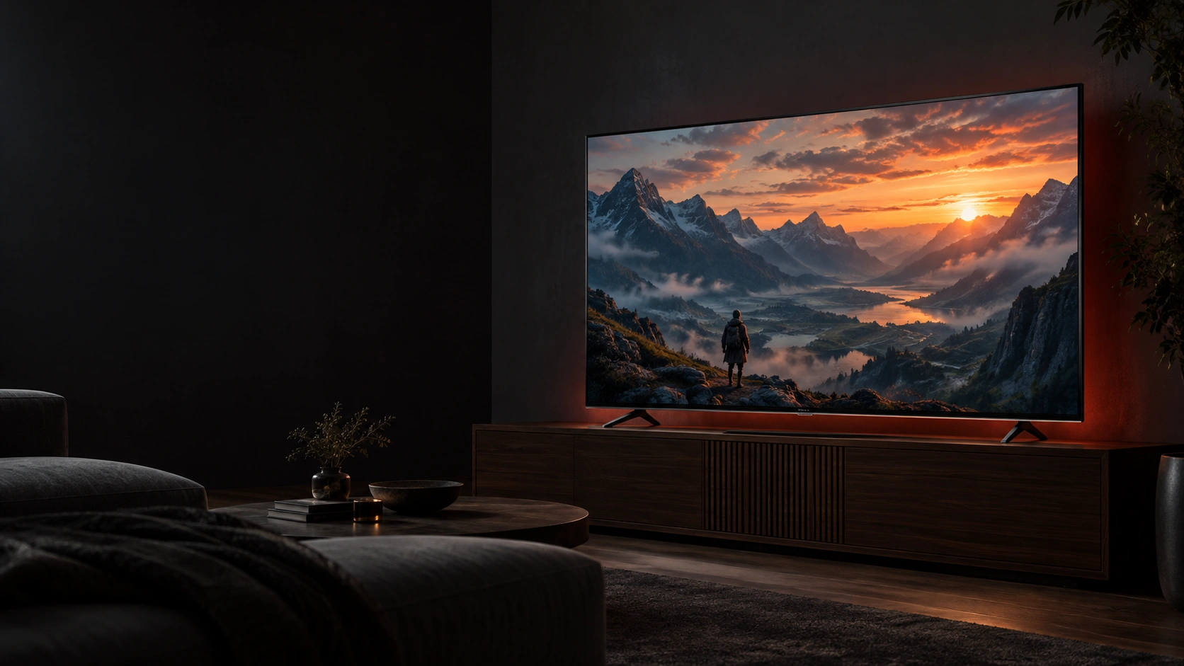 TV exibindo uma cena cinematográfica